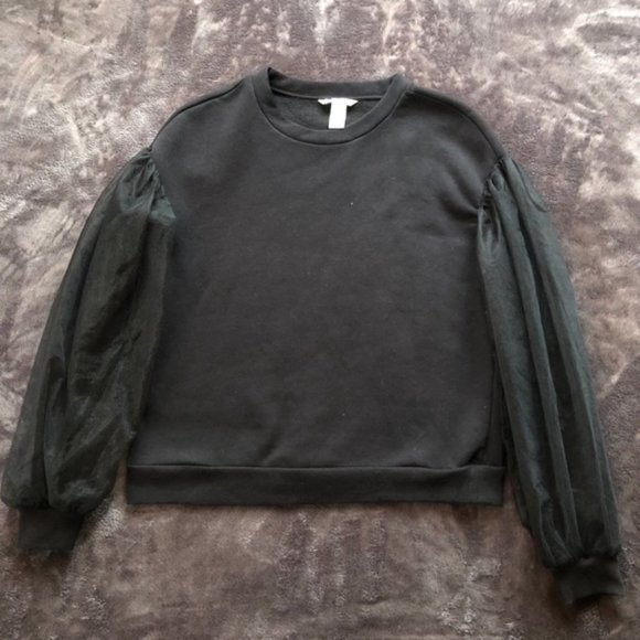 H&M Black Sweatshirt Tulle Puff Balloon Long Sleeves Alexander McQueen Mycelium - Picture 5 of 7